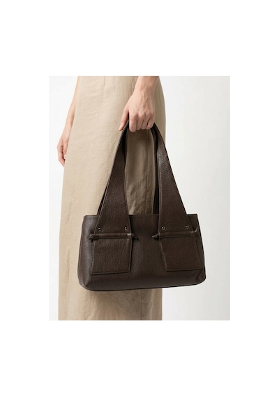 Levano Leather Hakiki Deri Kadın Omuz Çantası Büyük Şık Deri El Ve Omuz Çantası, Günlük Tote Çanta 40x20 Koyu Kahverengi