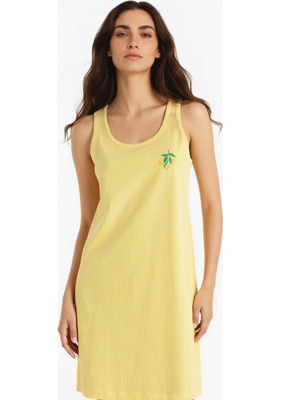 Defacto Regular Fit U Yaka Baskılı Kolsuz Gecelik-fall İn Love F6078ax25hsyl117 Sarı