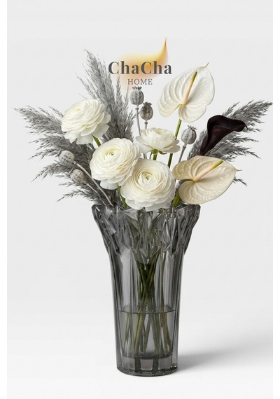 Chacha Home Kristal Dekoratif Cam Vazo Modern Salon & Konsol Aksesuarı 19x13 Cm Füme