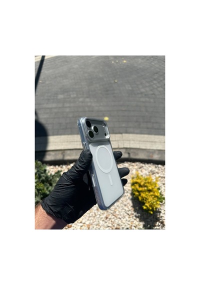 Metal Kamera Standlı Sert Mavi Şeffaf Kılıf Beyaz - 924133460 Beyaz