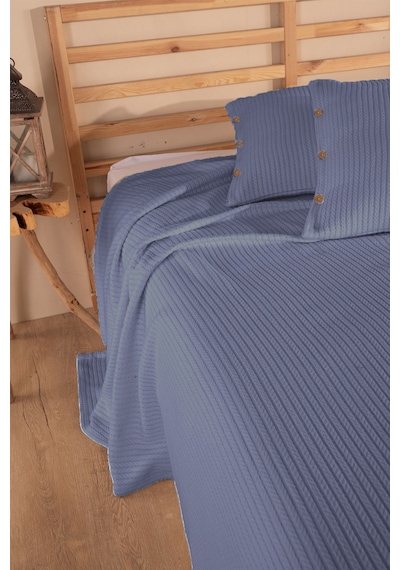 Tek Kişilik Saç Örgü Pike Seti Yatak Örtüsü Takımı 1 Adet Yastık Kılıfı 160 X 220 Cm Koyu-mavi