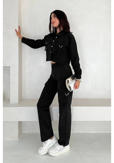 Asprin Fashion Kemerli Detay Gömlek Siyah Siyah