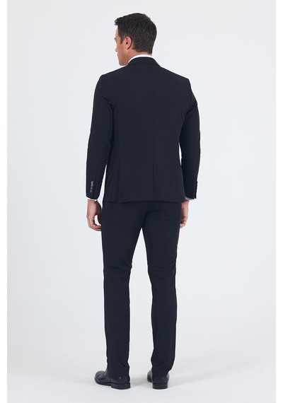 İmza Siyah Mono Yaka Yarım Astar 6 Drop Slim Fit Beli Lastikli Takım Elbise 1001250121 Siyah