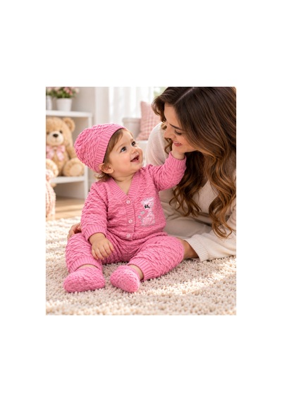 Messlife Örgü Desenli Kız Bebek Takımı Pembe - 929652237 Pembe
