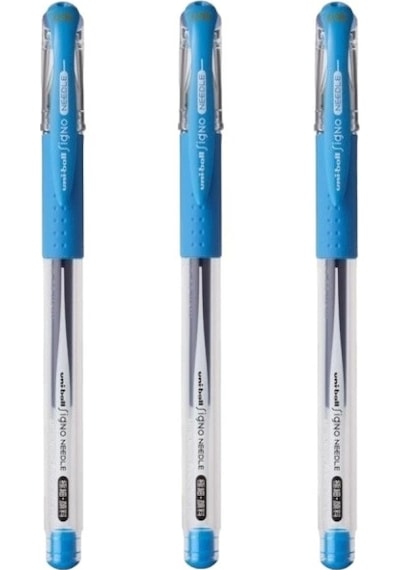 Uniball Signo Needle 0.38 İğne Uçlu Jel Kalem Açık Mavi Üç Adet