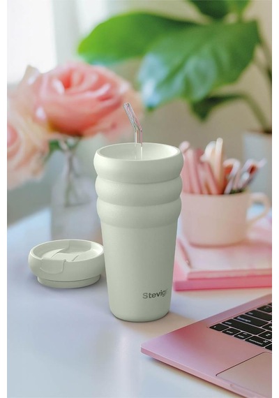Stevig 3 Bubble Two-cap Straw Tumbler Çelik Termos 600 Ml Lightest Sky St-247 Su Yeşili
