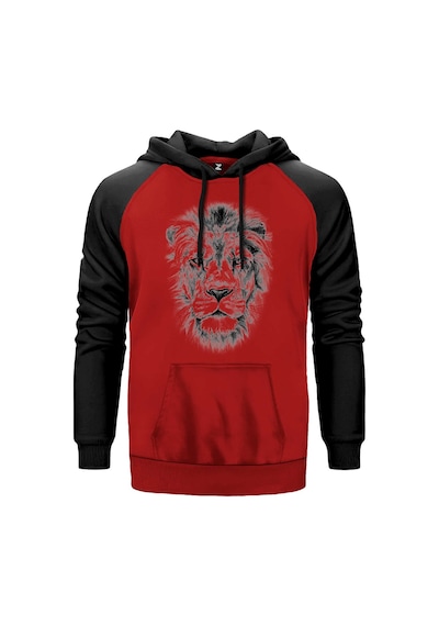 Lion Face Kırmızı Renk Reglan Kol Sweatshirt Kırmızı