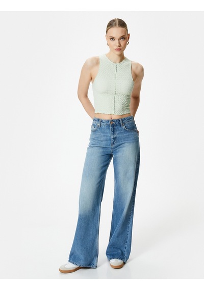 Koton Crop Atlet Halter Yaka Bürümcük Kumaş Ada Çayı 4sak10076ek Açık Yeşil