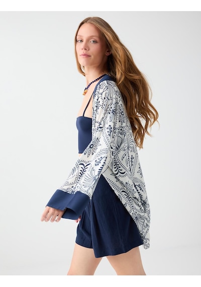 Jimmy Key Jimmy Key Lacivert Etnik Desenli Uzun Kol Dokuma Kimono 6sw147742494