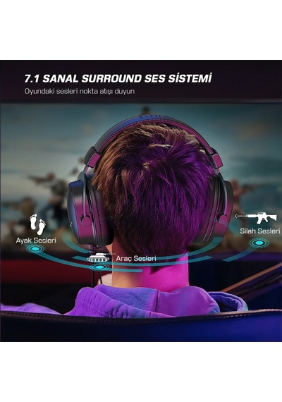 Fifine Ampligame H9 Mikrofonlu 7.1 Oyuncu Bilgisayar Yayıncı Rgb Kulaklık