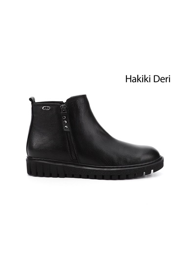 Gönderi(R) Gönderi R Siyah Floter Çift Fermuarlı Termo Taban Hakiki Deri Bot Siyah Floter