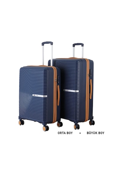Mçs Bavul Büyük Ve Orta 2li Set Kırılmaz Silikon Valiz V374 Laci/hardal Lacivert