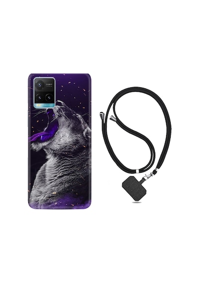 Vivo Y21 Kılıf Boyun Askılı Purple Leopar 1750