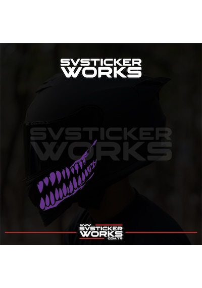 Ağız Diş Köpekbalığı Sticker Kask Vizör Sticker Tüm Kasklar Uyumlu 2 Adet Sağ Sol Mor