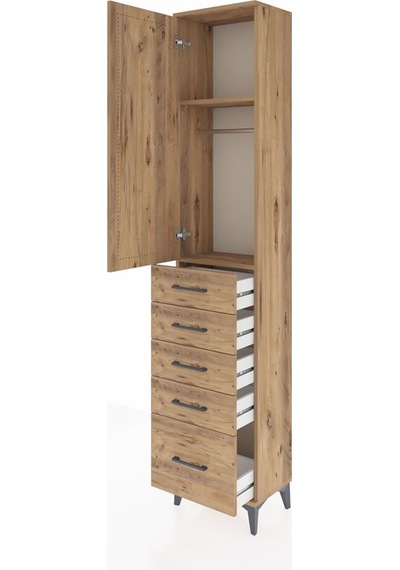 Arges Dolap 2 Raflı 5 Çekmeceli Tek Askılı 44x30x221 Çam-çam Çam