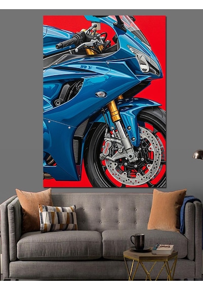 Ahşap Tablo Mavi Motor Hızlı Sürüş