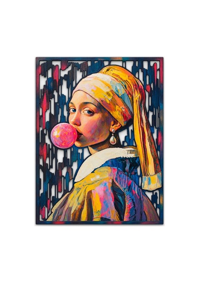 Balon Sakızlı İnci Küpeli Kız - Metal Tablo - Dec0391 38 X 50 Cm Çok Renkli
