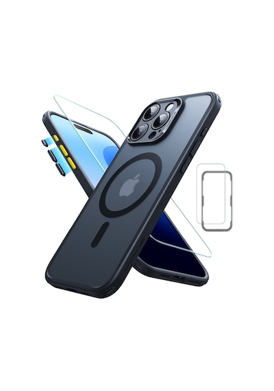 Esr Apple Uyumlu iPhone 16 Pro Halolock Magsafe Hybrid Silikon Kılıf Buzlu Siyah + Ekran Koruyucu Set Şeffaf Siyah