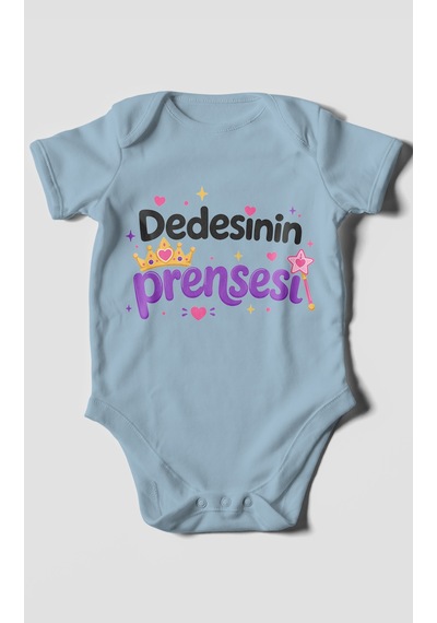 Morivokids Dedesinin Prensesi Kısa Kollu Bebek Body %100 Pamuk Bebe Mavisi