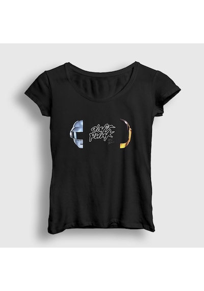 Presmono Kadın Memories Daft Punk T-shirt Siyah