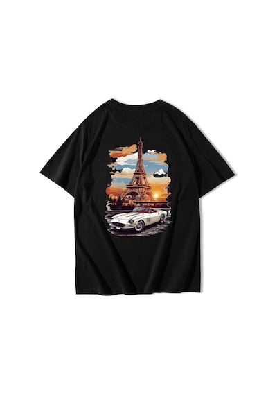 Brz Collectıon Brz Collection Unisex Oversize Eiffel Tower T-shirt Siyah