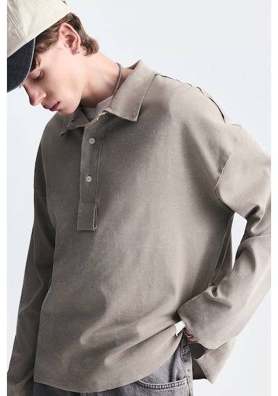Vamos Relax Fit Polo Yaka Sweatshirt Vizon