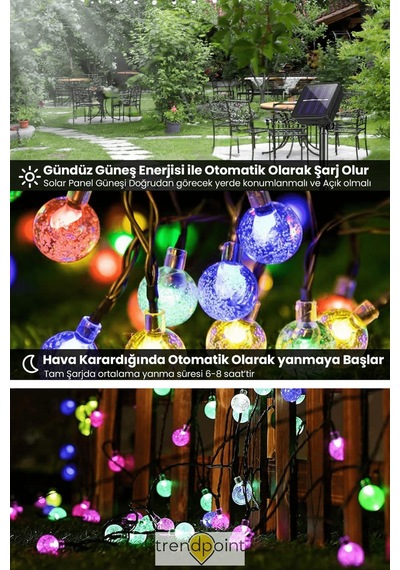 Trendpoint Solar Kristal Top 50 Ledli Rgb Işık 8 Modlu Bahçe Aydınlatma Dekorasyon Güneş Enerjili