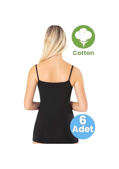 Tezzgelsin Kadın 6'lı İp Askılı Yakası Dantel Modelli Atlet Siyah