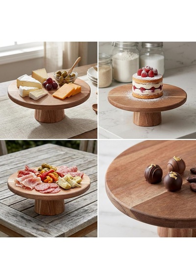 Doğal Akasya Ahşap Ayaklı Sunum Tahtası Ve Kesme Panosu - 24.5x9.5x1.5 Cm Dekoratif Kahve, Peynir Ve Sushi Servis Tepsisi Çok Renkli