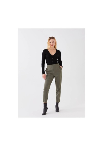 LC Waikiki Lcwaıkıkı Classic Haki Beli Lastikli Standart Fit Kadın Pantolon