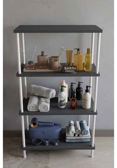 4 Katlı Çevir Kur Metal Gövdeli Banyo Rafı Çok Amaçlı Düzenleyici Organizer Stand Banyo Dolabı Antrasit