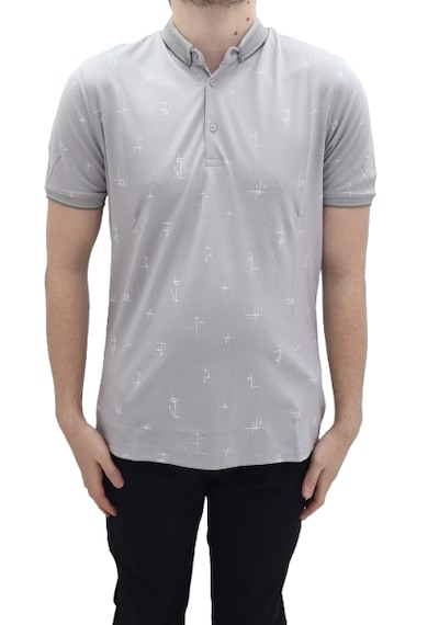 Santa Dmctekstil Erkek 112 Desenli Spor Kesim Rahat Kalıp Cepsiz Polo Yaka T-shirt Gri