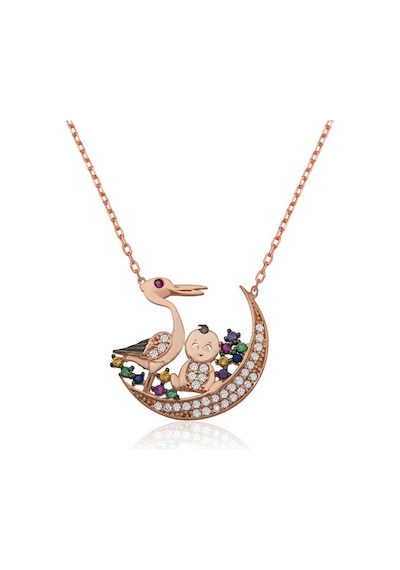 925 Ayar Gümüş Leylek Ve Bebek Kadın Gümüş Kolye Rose Gold