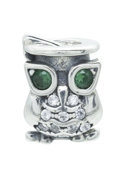 Nur Silver Yeşil Göz Detaylı Baykuş Gümüş Charm Nur-bl00044