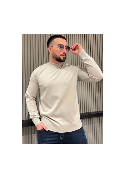 Slim Fit Yarım Balıkçı Yaka Triko Kazak Taş