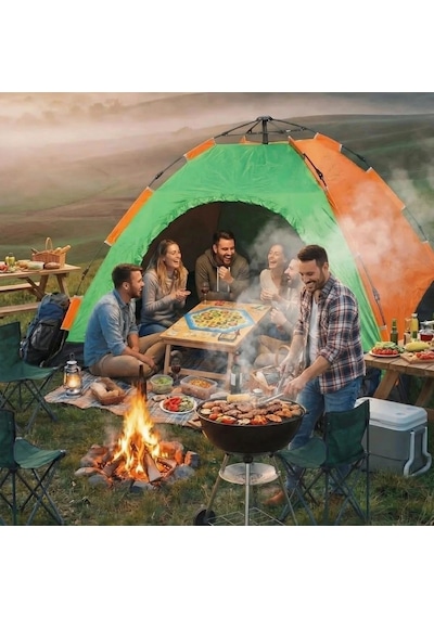 Buffer 6 Kişilik Otomatik Kurulum Kamp Çadırı Outdoor Aile, Doğa, Suya Dayanıklı Hızlı Kurulum Çadır 220x250x160 Cm Haki