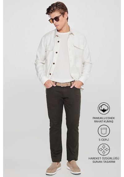 Ac&Co / Altınyıldız Classics Slim Fit Dar Kesim Pamuklu Esnek Chino Erkek Pantolon - Haki
