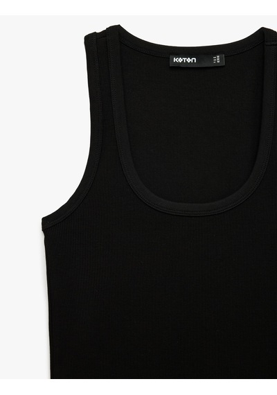 Koton Slim Fit Pamuklu Kolsuz U Yaka Fitilli Atlet Siyah 7wak10004ek