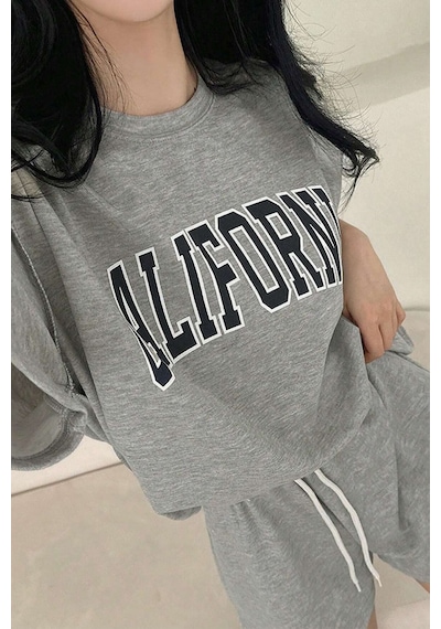 Uyguntarz Unisex California Detay Baskılı Şort Takım Gri