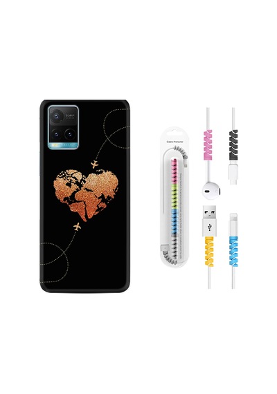 Vivo Y21S Kılıf Kablo Koruyuculu Plane Heart 1721