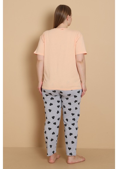 Wordex Mirano 4515 Kalpli Kısa Kollu Pamuklu Penye Büyük Beden Kadın Pijama Takımı Somon