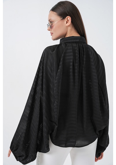 Bigdart Kadın Yarasa Kol Oversize Gömlek 20368 - Siyah
