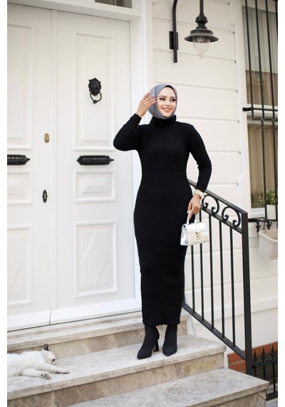 Hira Life Fashion Kadın Elbise Tesettür Giyim Balıkçı Yaka Ve Dar Kesim Triko Kalem Elbise Siyah Siyah Hira Life Fashion Kadın Elbise Tesettür Giyim Balıkçı Yaka Ve Dar Kesim Triko Kalem Elbise Siyah Siyah