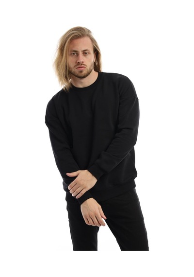 Polostate Erkek Bisiklet Yaka Karyoka Dikişli Sweatshirt Siyah