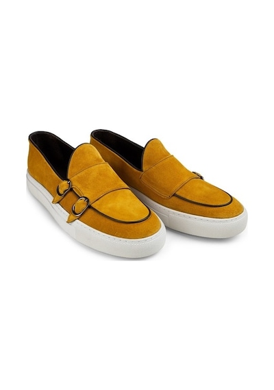 Deery Hakiki Süet Sarı Çift Tokalı Erkek Sneaker-Sarı