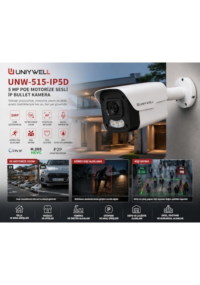 Unıywell Unw-515-ıp5d 5 Mp Poe Motorize Sesli Ip Bullet Kamera 5x Optik Zoom, Otomatik Netleme, Akıllı Analiz