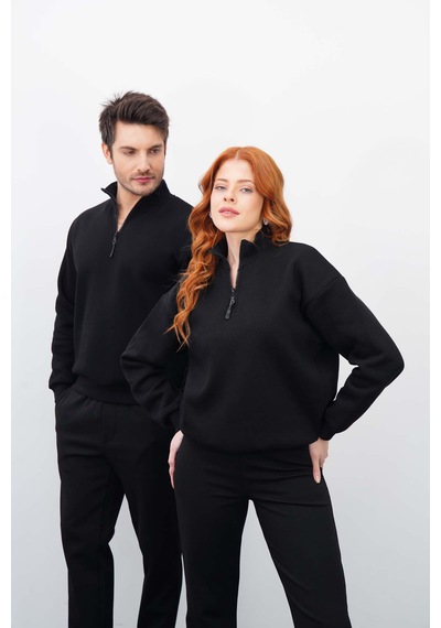 Dı Lorıa Sevgili Kombin 4 Lü Kadın&erkek Siyah-beyaz Sweatshirt Pantolon Alt-üst Takım Siyah - Siyah