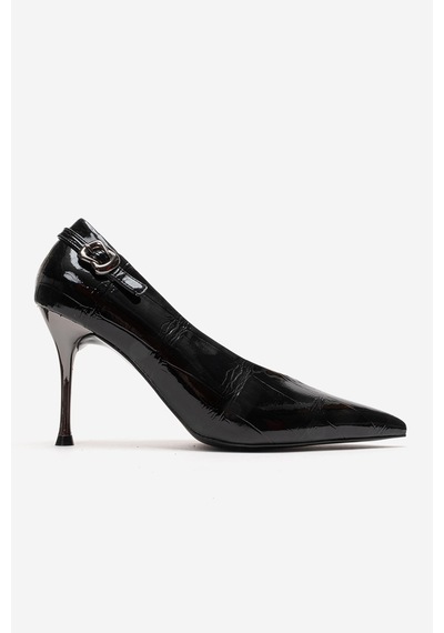 Luvishoes Polly Siyah Rugan Baskılı Kadın Topuklu Ayakkabı