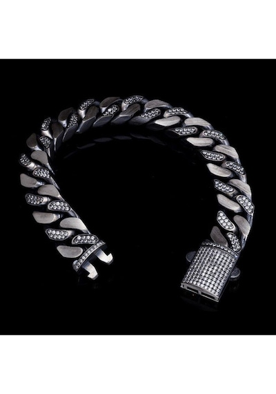 Vog Okside Gurmet Model Zirconia Taşlı Monaco Kilit 925 Gümüş Bileklik