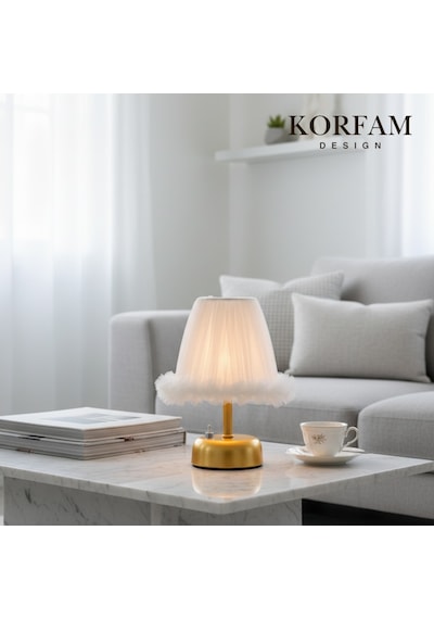 Lumi Modeli - Beyaz Tül Kumaş Fırfırlı Detaylı Pilli Masa & Gece Lambası Çok Renkli
